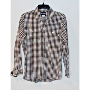 Wrangler Shirt Mens‎ XL Brown Check Pearl Snap Cowboy Western